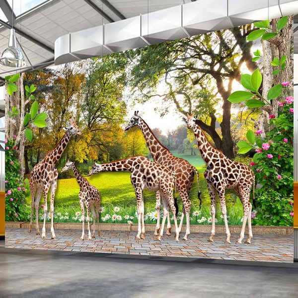 

wallpapers dropship hd animal world giraffe forest po wallpaper 3d stereo backdrop wall mural kid's room home decor papel de parede