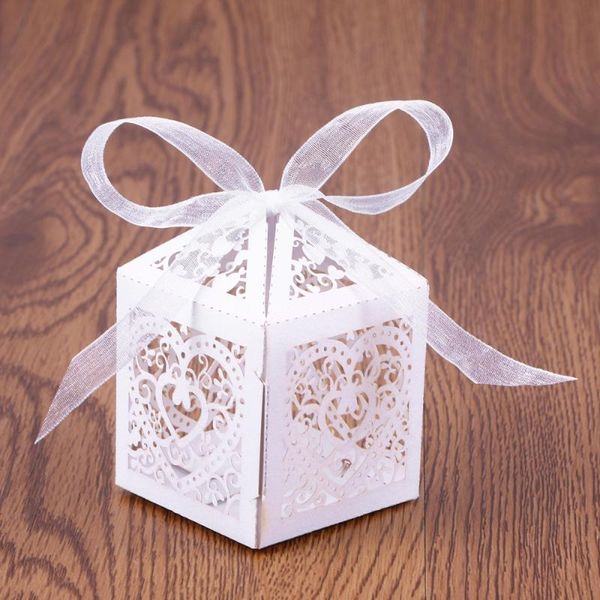 

gift wrap 50pcs wedding favor boxes hollow out craft paper box for gifts candy sweets (white)