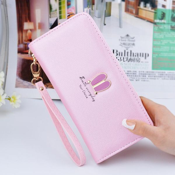 

wallets 2021 fashion design wristband ladies long wallet candy color female student purse ears zipper clutch, Red;black