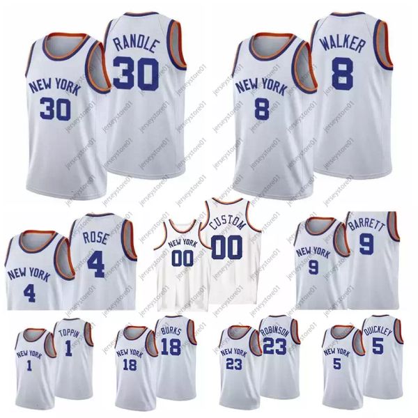 

customize 30 julius randle 75th anniversary white basketball jersey 4 derrick rose new rj 9 barrett kemba walker york mitchell robinson imma, Black;red