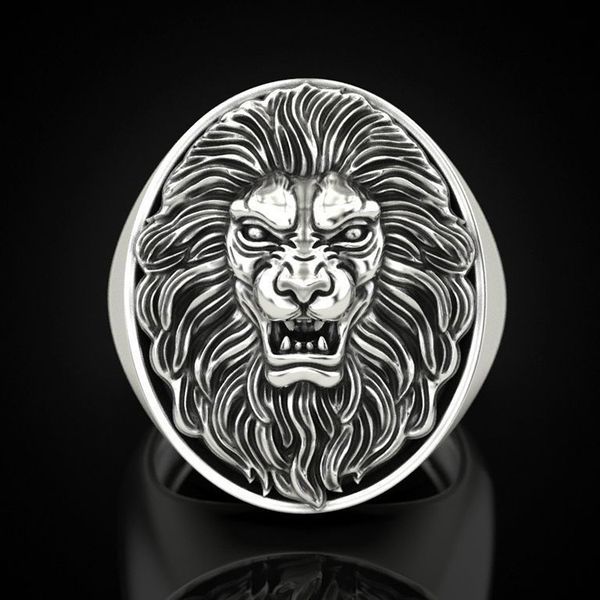 

ring kayi personalized fashion carving simple lion king totem head, Silver