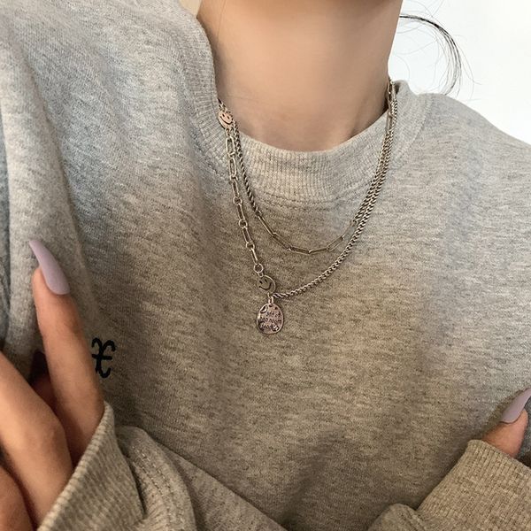 

thai silver s925 smile face necklace, Black