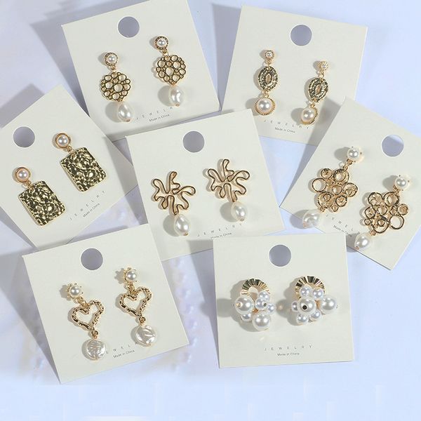 

korean baroque pearl earrings metal cool style geometric shell earrings, Silver