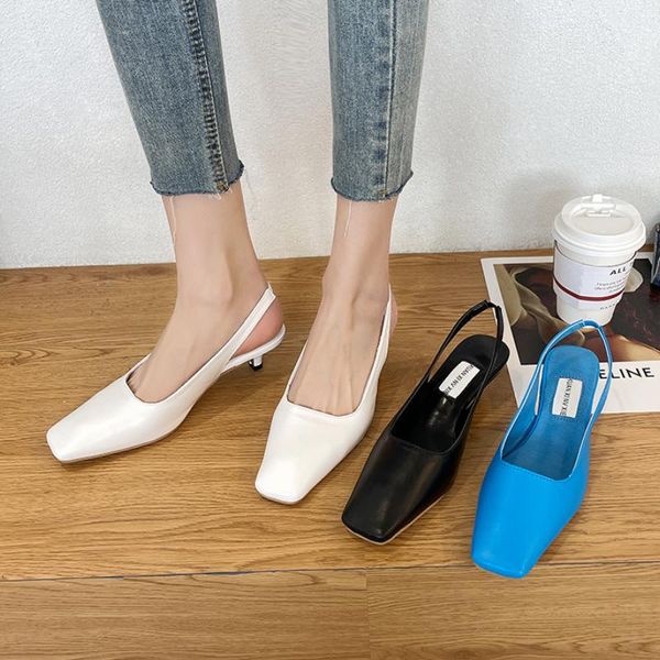 

sandals women fashion summer heels slingbacks shoes 2021 simplicity elegant high woman casual, Black