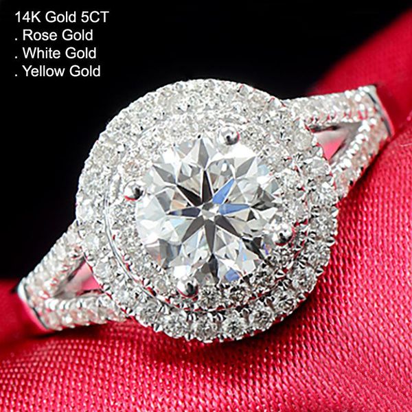 

rose gold 5 moissanite diamond ring women elegant round 2 laps luxury trendy wedding party engagement anniversary cluster rings, Golden;silver