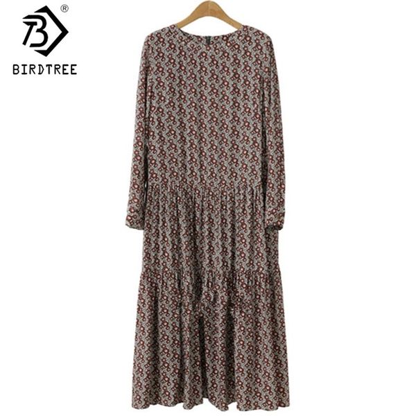 

plus size 4xl o-neck women print flowers shirt dress fall fashion vintage long sleeves good quality female dress d7n705a 210419, Black;gray