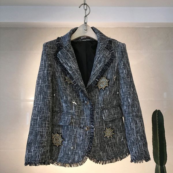 

exquisite high-end suit women's in autumn and winter: woolen lace tweed medal small medium sized single breasted coat, White;black