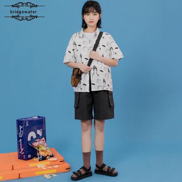 

women's blouses & shirts printed cotton short-sleeved sweet girl shirt hong kong style student summer loose woman, White