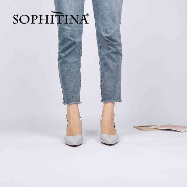 Sophitina зрелый стиль натуральные кожаные туфли женщин каблуки одеваются высококачественные весенние осень заостренный носок слинбек насосы PK113 210513