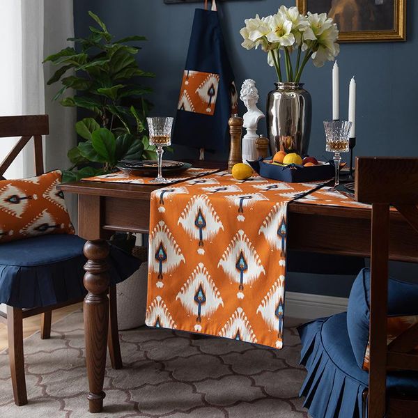 

table cloth light luxury style cotton peacock flower feather printing runner simple square european-style tablecloth pastoral orange