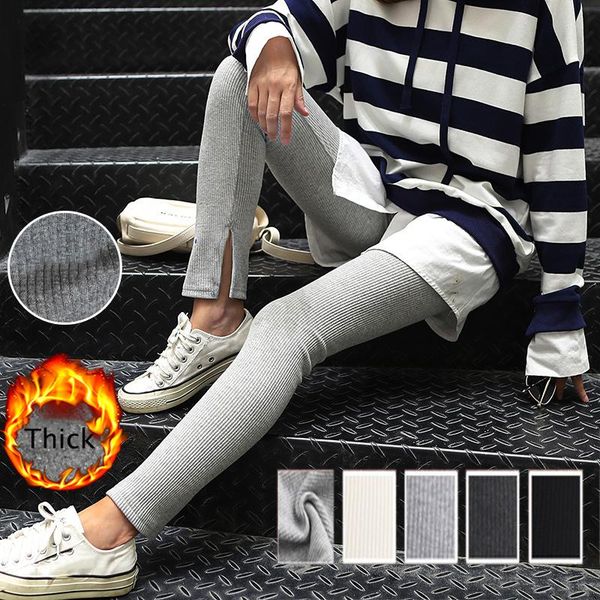 

women's leggings comfort cotton spandex stretch legging women black grey skinny pants split rib legins girls ladies