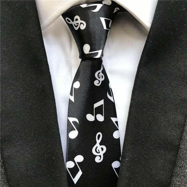

bow ties 5cm classic design musical notes fashion casual slim necktie with music g-clef for boys girls men school musician party tie, Black;gray