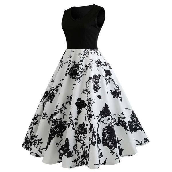

collar v casual dresses hepburn cotton print dress, Black;gray