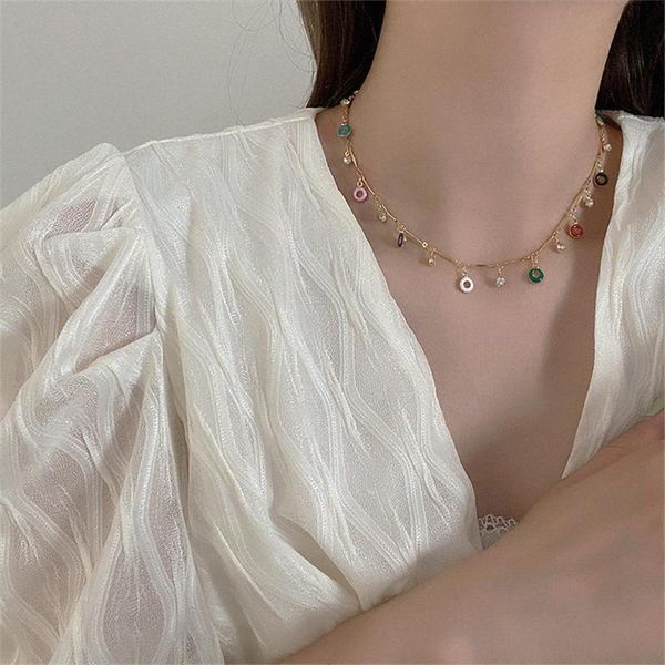 

chains fashion colorful donuts tassel charm choker necklace for women girl gold silver color geometric short chokers necklaces