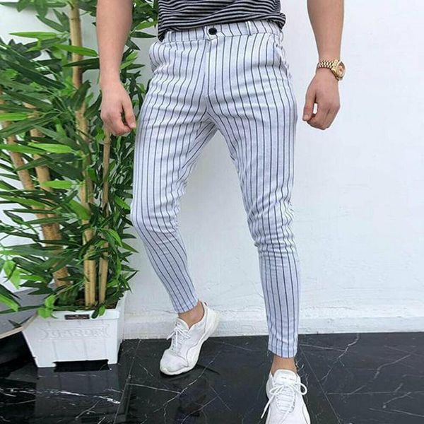 

men's pants fashion slim fit stripe business formal casual office skinny long straight joggers sweat trousers, Black
