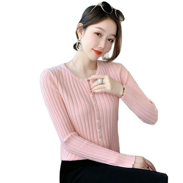 

women's knits & tees knitted cardigan pink long-sleeved 2021 autumn winter all-match slim bottoming sweater ladies fashion b, White