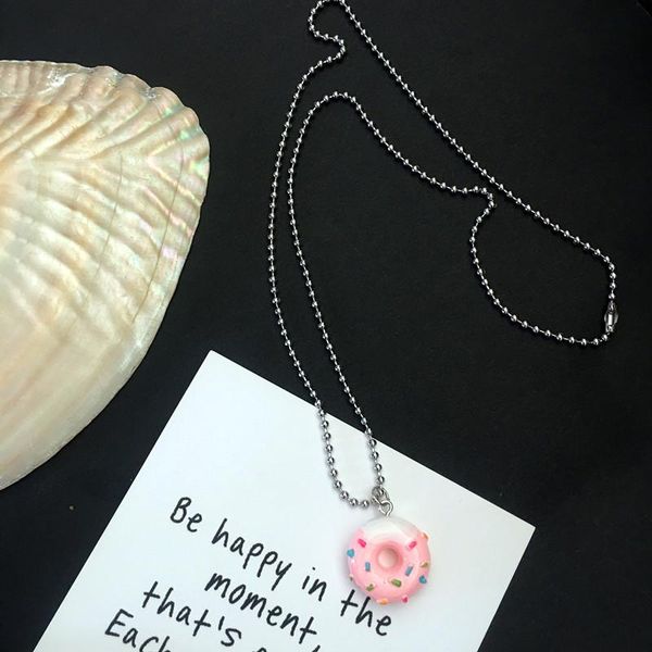 

pendant necklaces 1pc fashion cute sweets necklace pink yellow donut for girls women children birthday gift lovely jewelry, Silver