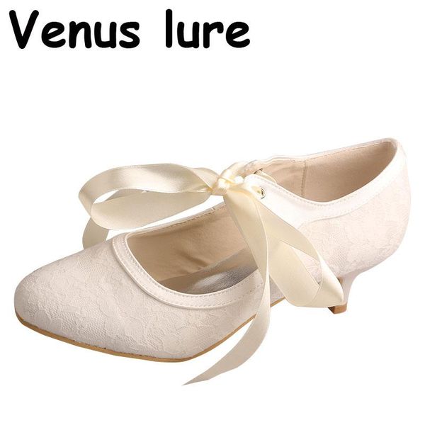 

lure lace ivory ladies size  court shoes with ribbon bridal dress, Black