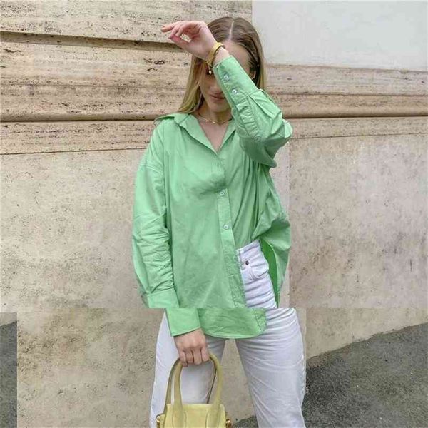 

puwd casual woman green long sleeve loose cotton shirt spring fashion female soft button shirts ladies chic oversized 210522, White