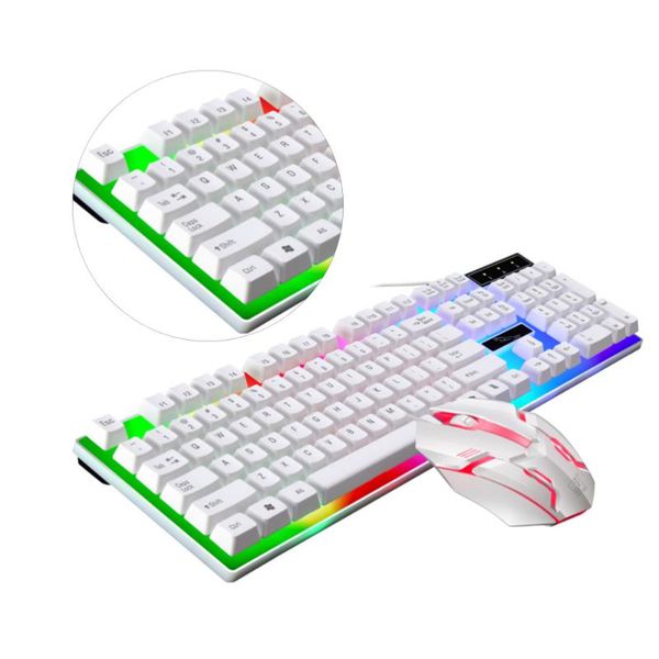 

wired gaming keyboard set colorful backlight computer game accessories (white) mouse combos