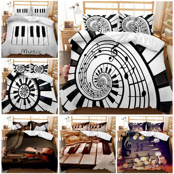 

piano keyboard music note black white comforter cover bedding set 2/3pcs  size duvet cove with pillowcase kids teens adults sets