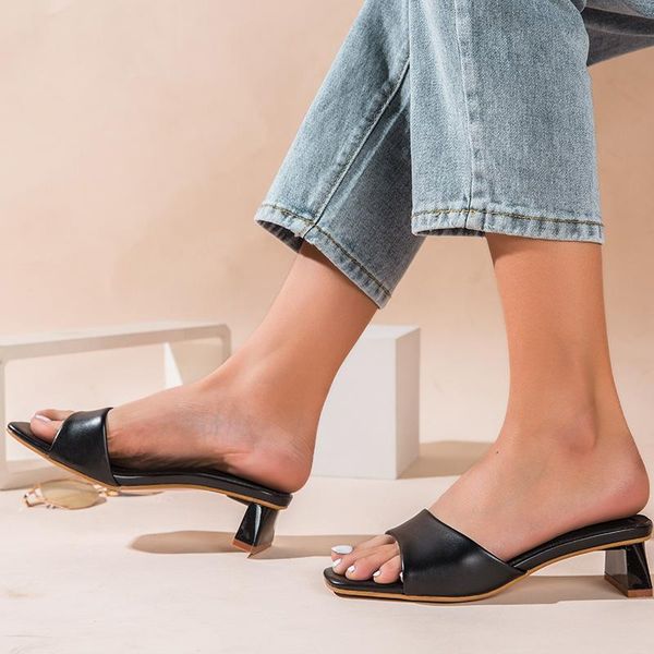 

sandals 2021 summer for women foreign trade style word with rough perennial spot big size 35 to 42 three colors, Black