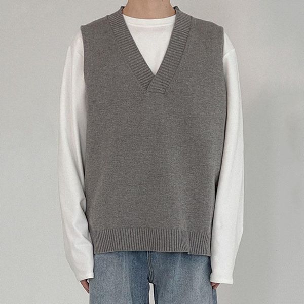 

men's vests knitted vest round neck handsome sweater korean trend grey streetwear male clothing 2021 autumn winter fashion, Black;white