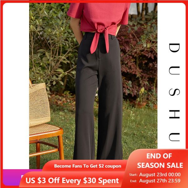 

women's pants & capris dushu leg split straight loose casual 2021 summer all-match high-waist black white women trousers