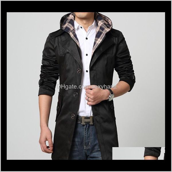 

outerwear & coats clothing apparel drop delivery 2021 design long trench coat spring and autumn medium length mens windbreaker hooded zzunq, Tan;black