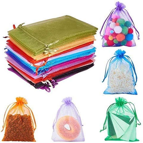 100 pçs / lote Bolsas de Jóias Organza Drawstring Bolsa De Presente Embalagem Para O Casamento Do Natal Chuveiro De Bebê Favor 10 Tamanhos