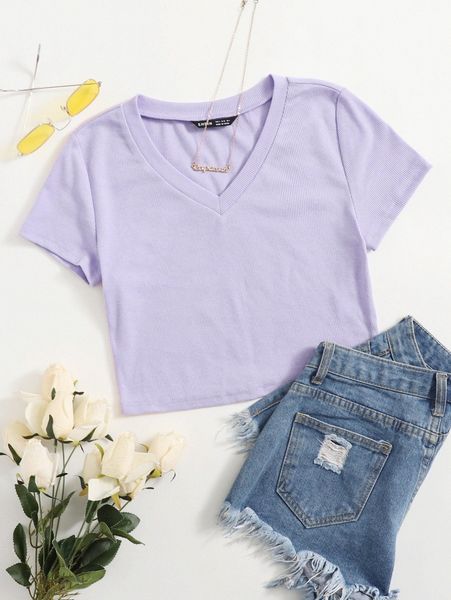 

v-neck crop tee r12x#, White