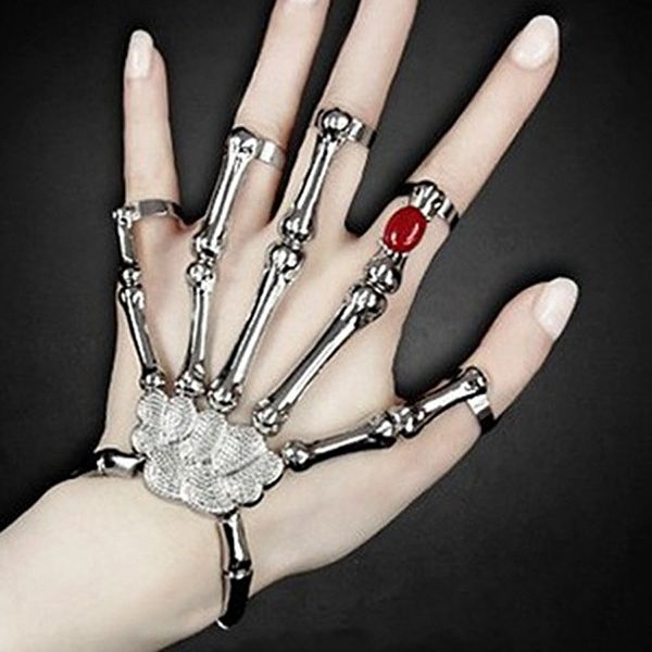 

sl008 decoration exaggerated punk style skeleton hand bone red bracelet, Black