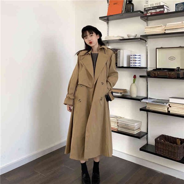 

wool High fashion long khakis ladies double breasted trench overcoats plus female size jacket, Black