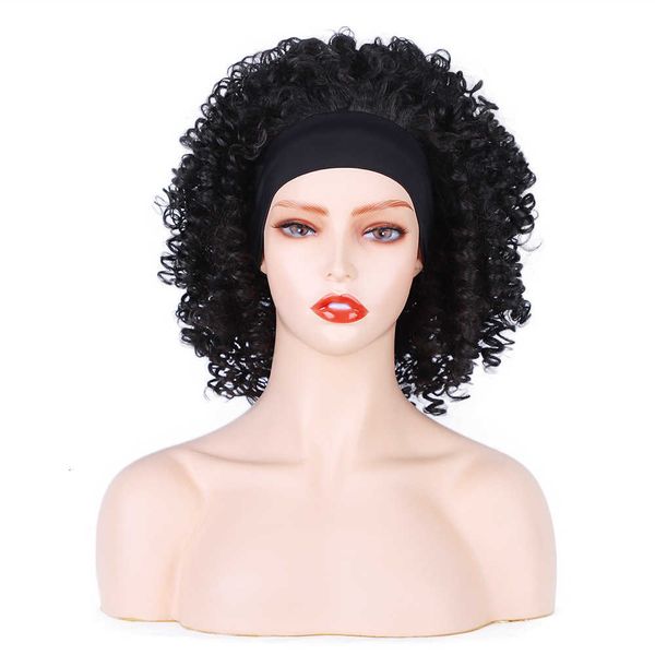 

wig female with wig cap women's fashion ffy small curly explosive head, Black