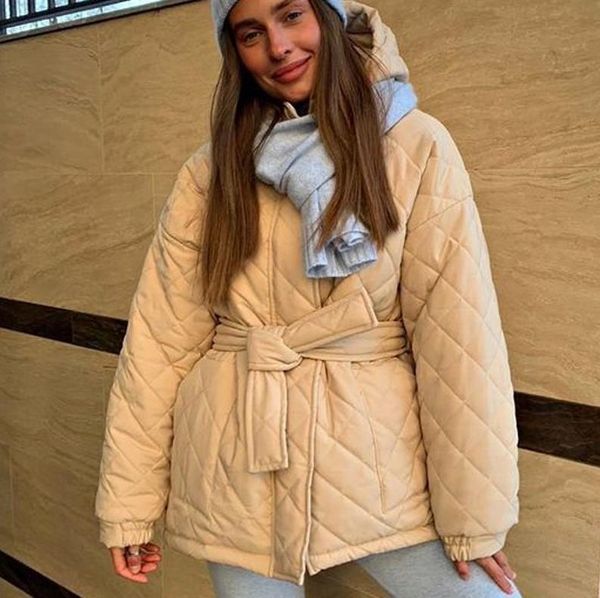 

women's jackets casual loose hooded parkas women solid thick short coats elegant tie belt cotton female ladies for, Black;brown