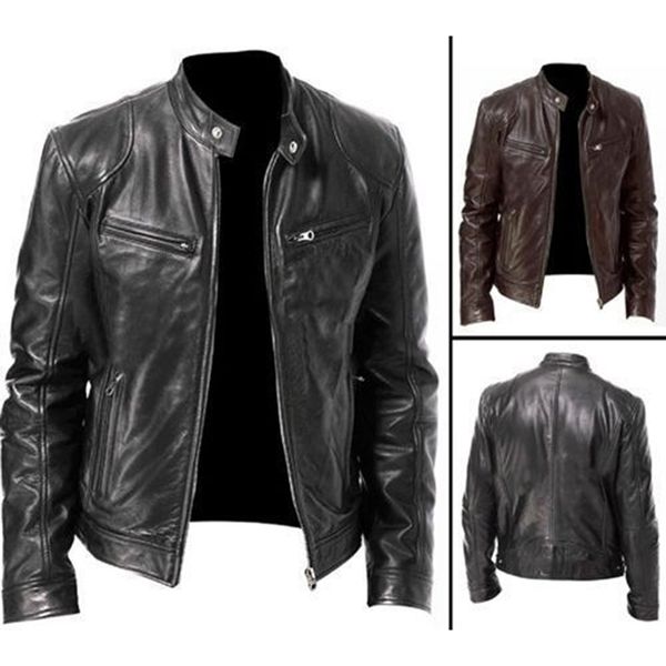 

men's jackets autumn winter s leather coats stand collar zipper black motor biker motorcycle zwv3, Black;brown