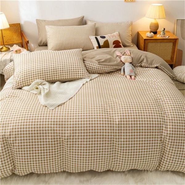 

bedding sets duvet cover set 3/4 pieces simple style grid pattern bedclothes include bed sheet pillowcase comforterfor and kids oceani