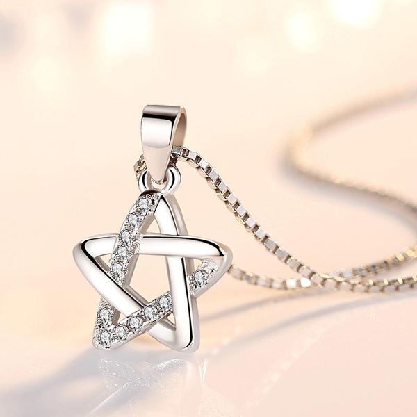 

hollow out pentagram pendant necklace for women charming wedding star pendants clavicle chain fashion lady party jewelry gifts necklaces, Silver