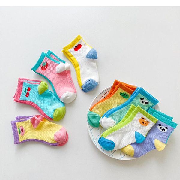 

summer kids sock cartoon mesh color matching thin children's socks, Pink;yellow