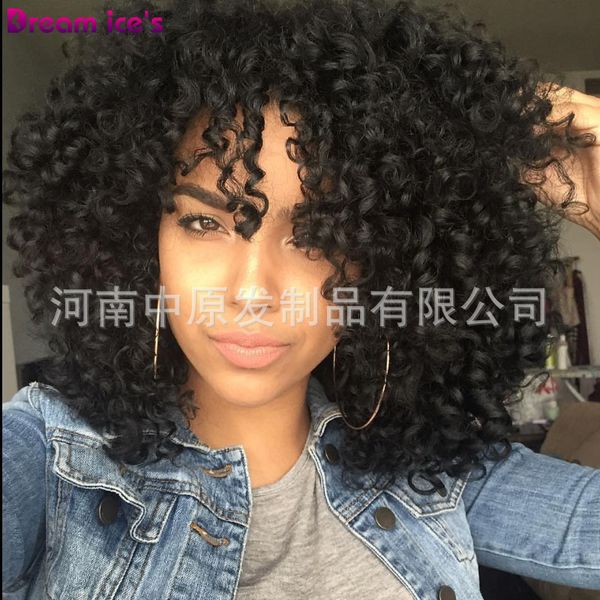 

curly small hair women's explosive chemical fiber high temperature silk wig head cover, Black;brown