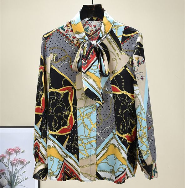 

women's blouses & shirts europe vintage style bowtie retro-ptint retro-quality elegant c819 shirt, White