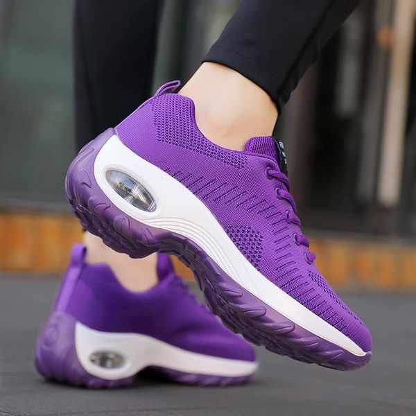 

aaa+ quality women's fashion running shoes cushion sneakers red purple black spring cross-border fly weaving breathable trendy net rock
