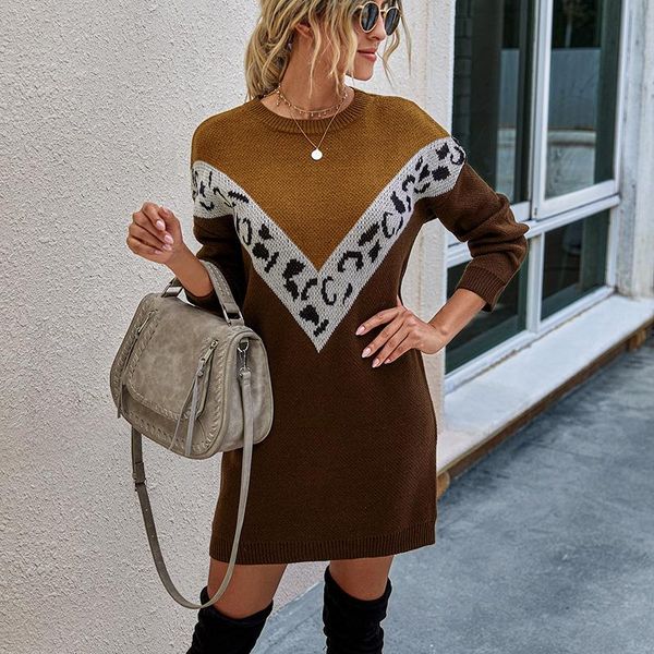 

women's sweaters fashion long pullover for women stitched sweater dress lady office knitted leopard cashmere autumn clothes suit, White;black