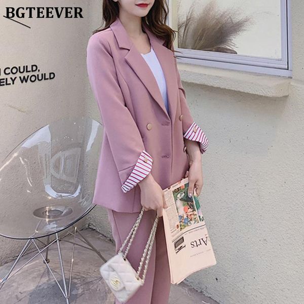 

ladies pantsuits 2 pieces set double breasted blazer & high waist slim suit pants 2021 spring summer casual women women's suits blazers, White;black