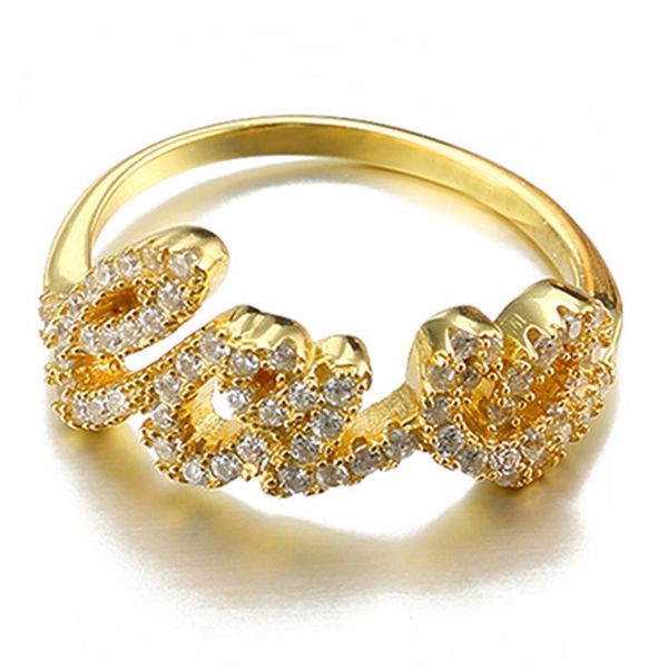 

cluster rings wedding bands natural crystal 925 sets for women bridal fashion rose gold platinum letterl love bague with box, Golden;silver