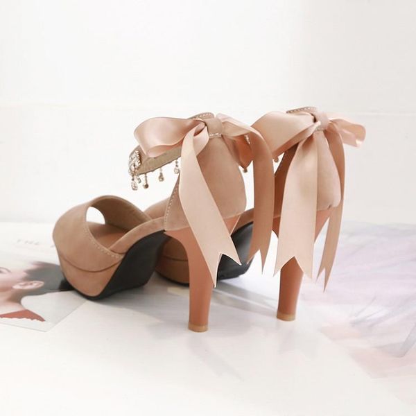 

big size 9  11 12 ladies summer platform sandals women shoes woman bow fish mouth ribbon with waterproof stand, Black