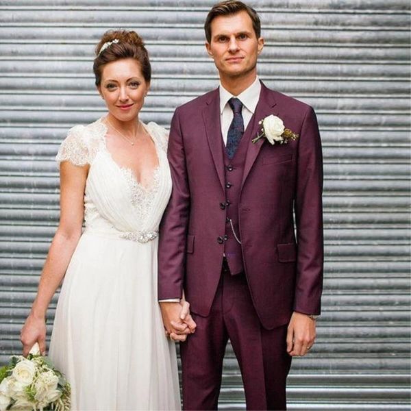 

men's suits & blazers custom made fashion wine red notch lapel two buttons bridegroom slim fit formal wedding clothing 3 pieces, White;black