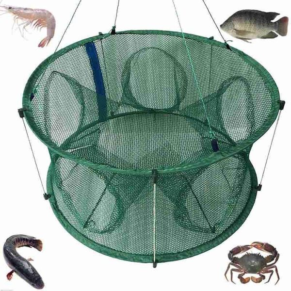 

holes automatic fishing net shrimp cage nylon foldable crab fish trap cast folding network accessories