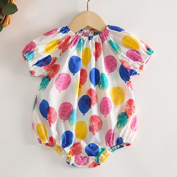 Sommer Baby Mädchen Kurzarm Bunte Ballon Strampler Kinder Jumpsuit Geborene Kleidung 210429