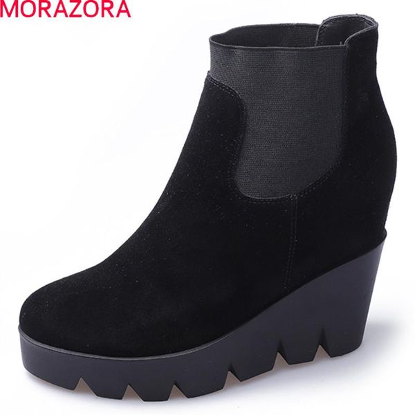 

boots morazora 2021 winter arrival women cow suede ankle fashion wedges platform shoes woman black